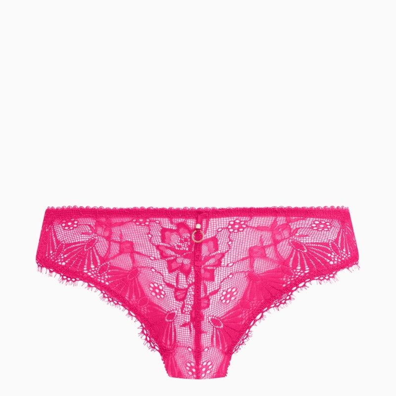 Front view of hot pink Freya thong with gold charm detail