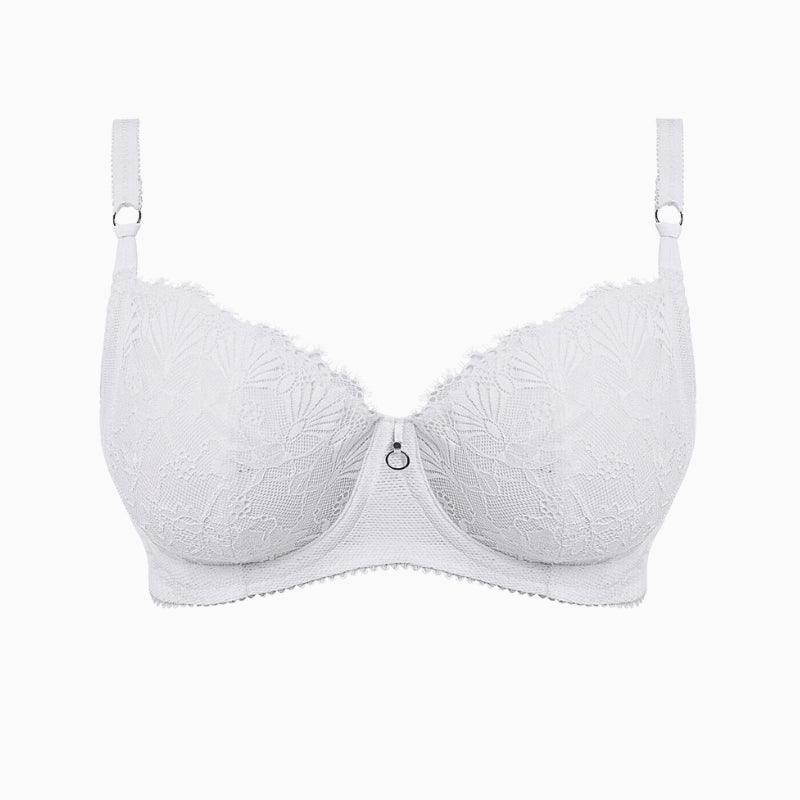 White lace underwired bra with padded cups and small front charm
