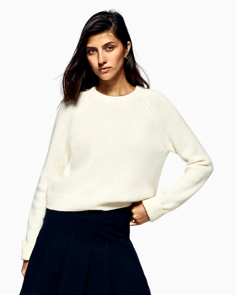 Women’s ecru cashmere crewneck sweater by From Future with ribbed edges