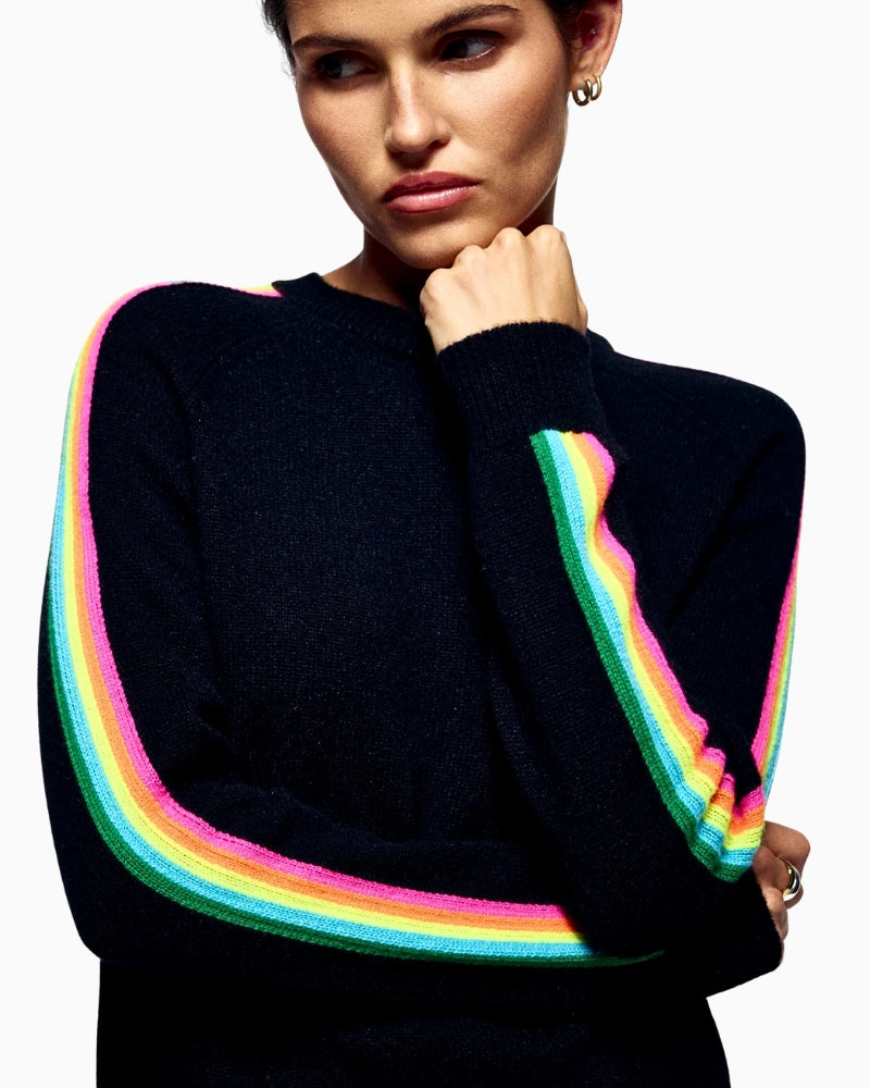 Close-up of sleeve stripe detail on black From Future sweater