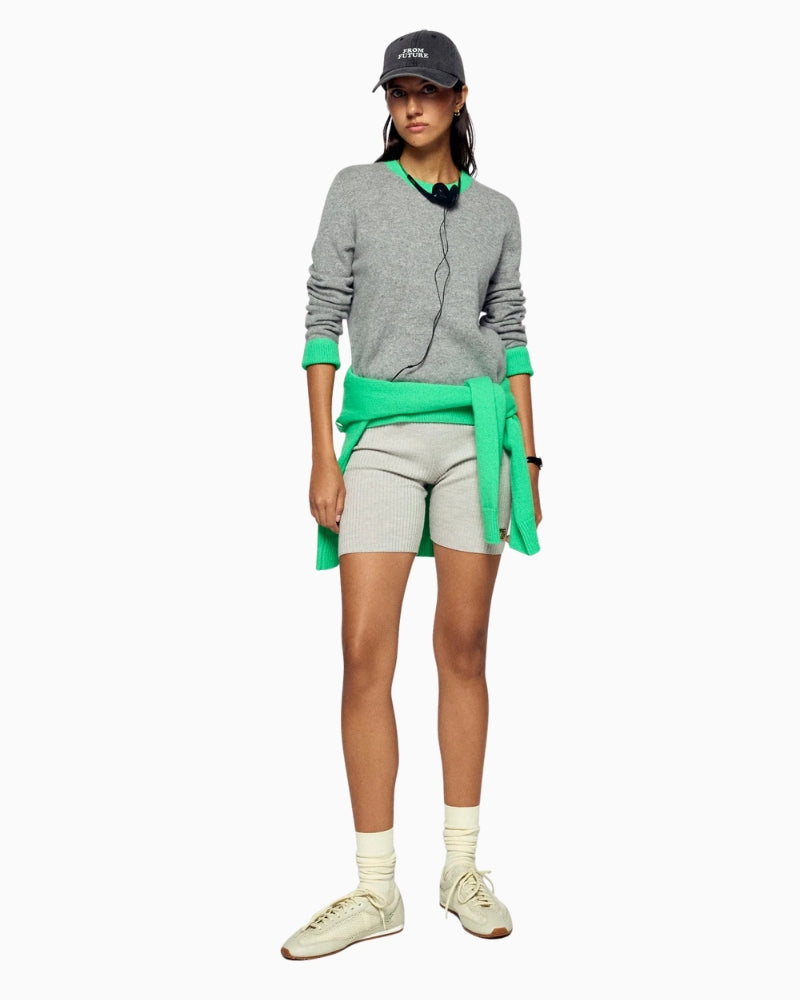 From Future grey cashmere sweater styled with shorts