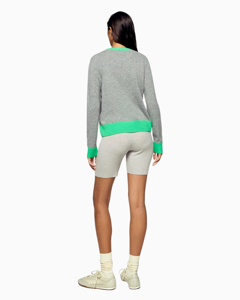 Back view of cropped cashmere crewneck in dark grey