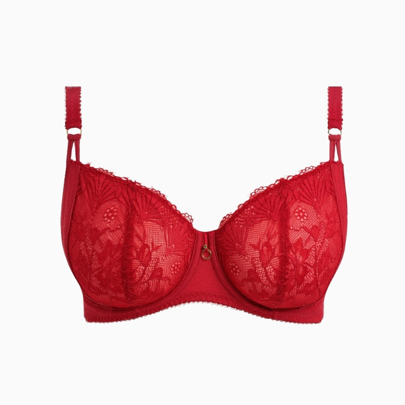 Front view of Freya Fascinate bra showing balconette shape and eyelash lace