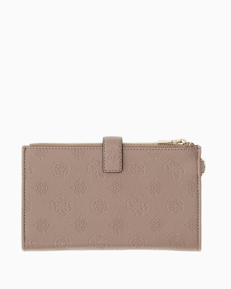 GUESS Anise SLG Double Zip Organizer in Dark Taupe Logo back view