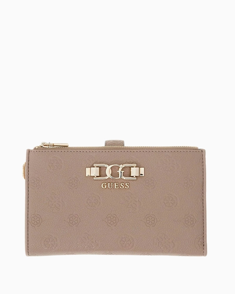 GUESS Anise SLG Double Zip Organizer in Dark Taupe Logo front view