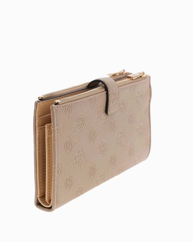 GUESS Anise SLG Double Zip Organizer in Dark Taupe Logo side zip detail