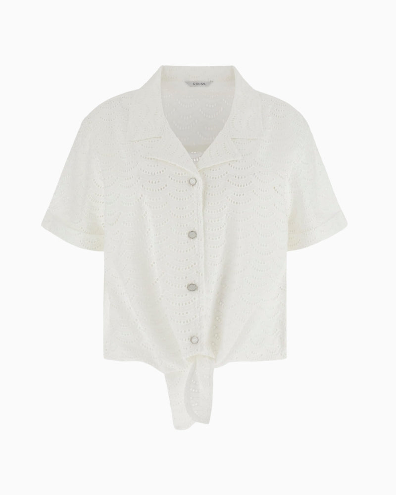 GUESS Eyelets Shirt in white front view flat