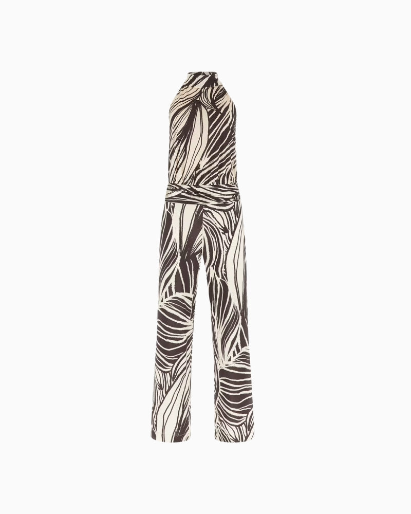 GUESS Halter Neck Jumpsuit in zebra print front view