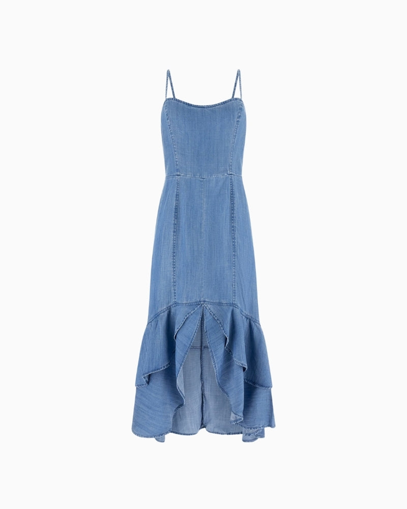 GUESS Marina Chambray Midi Dress in blue product flat lay