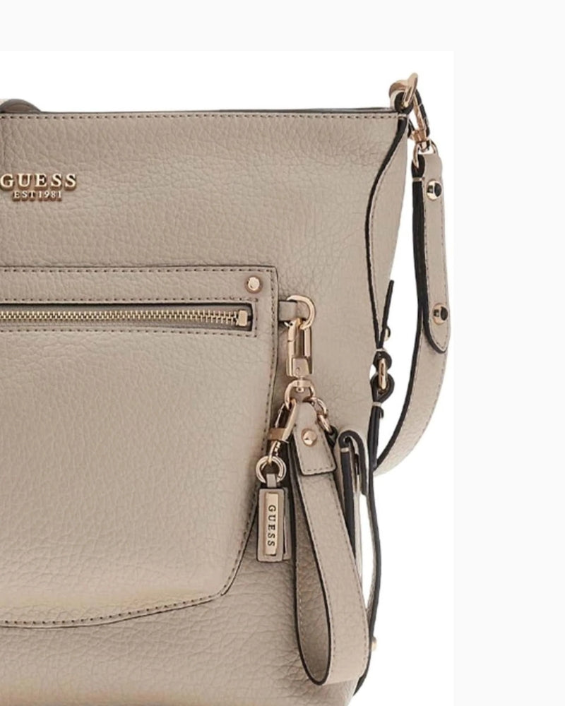 GUESS Marsha handbag gold hardware and logo detail