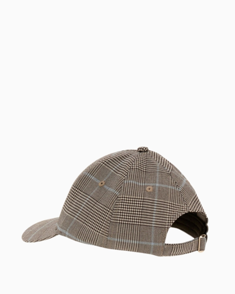 GUESS Wales Hat in checkered pattern back view with adjustable buckle