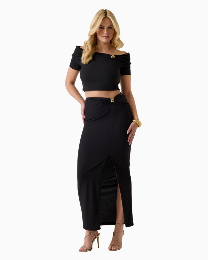 GUESS draped pencil skirt black full outfit with matching top
