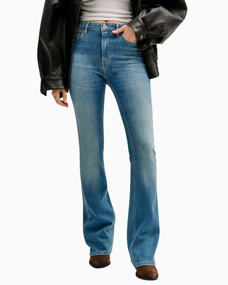 GUESS sexy flare jeans blue front view high rise fit
