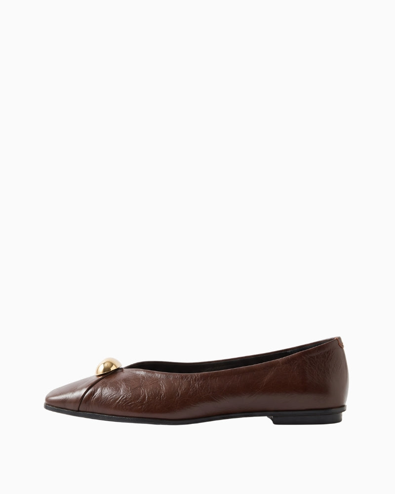 Gaimo Adea Ballerina Flat in chocolate brown suede, left side view