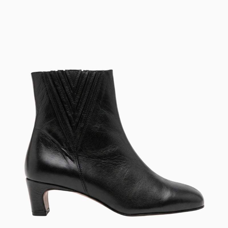 Gaimo Ankle Boot in black side view with low block heel and V-shaped detailing