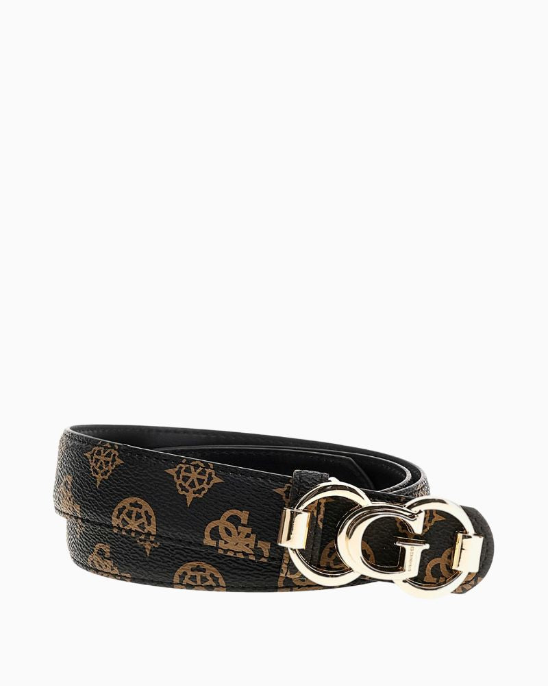 Reversible faux leather belt by Guess in brown with 4G print and gold logo buckle