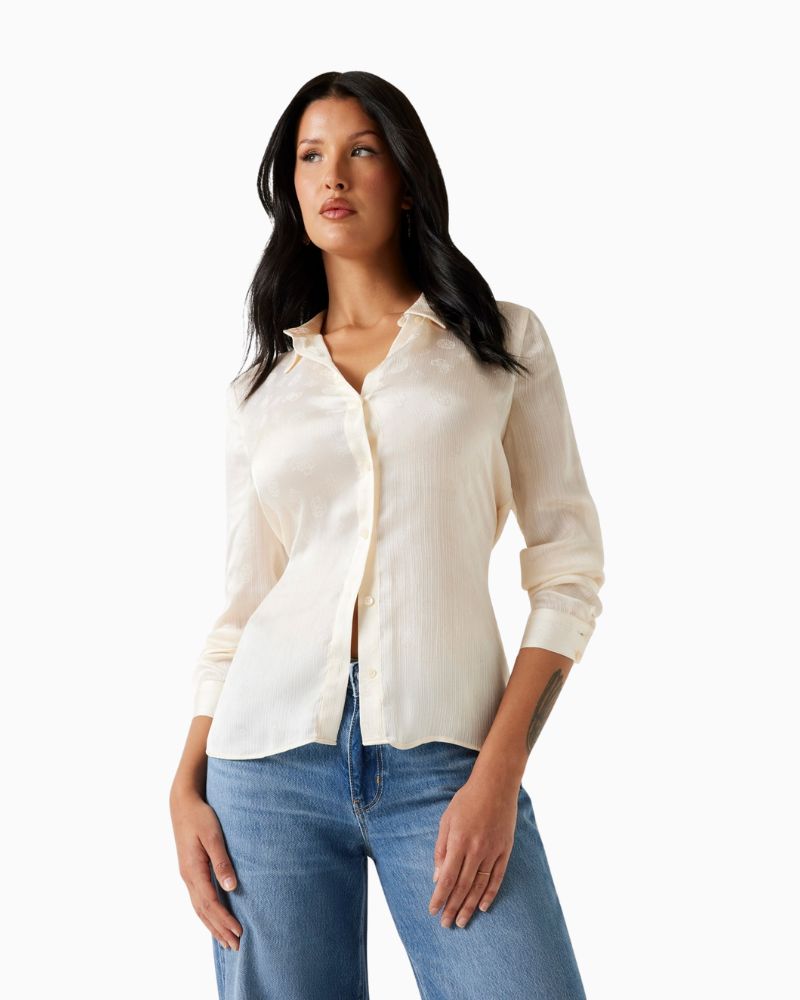 White jacquard shirt by GUESS with 4G and peony logo detail