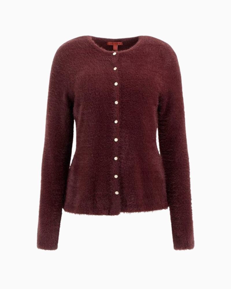 Long-sleeve buttoned cardigan with soft texture and classic shape