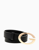 Guess black faux leather belt with gold metal logo buckle