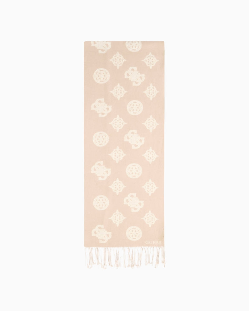 Guess beige logo scarf with lurex detail in viscose blend fabric