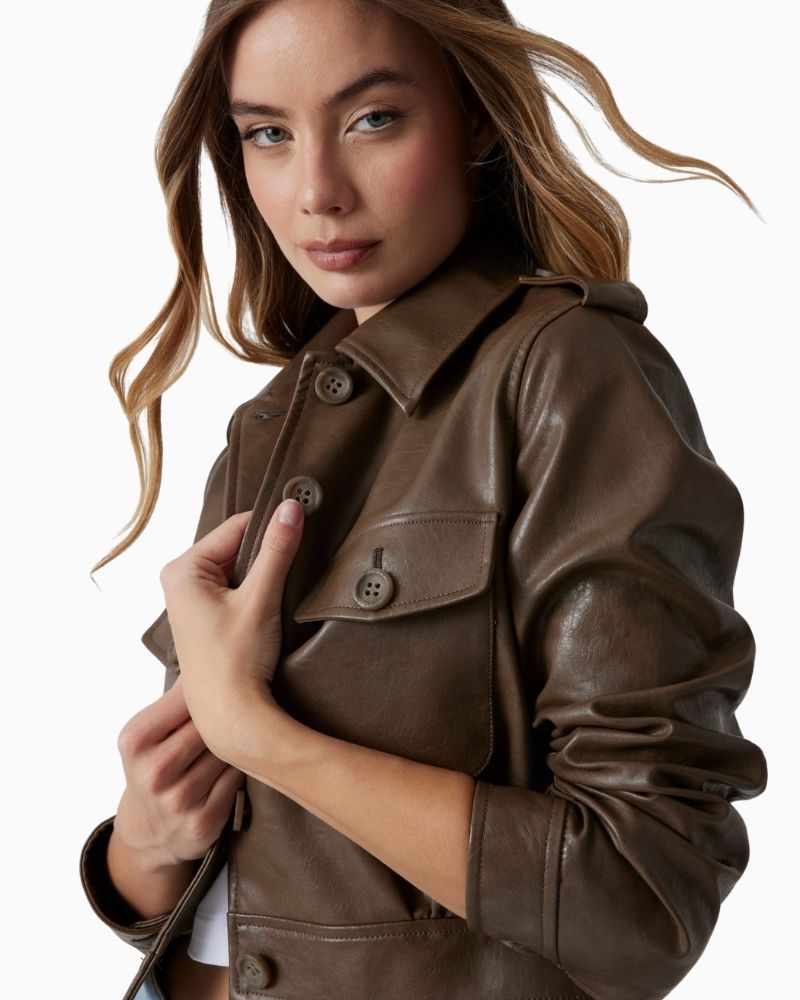 Button-front short jacket with shoulder epaulettes and classic shape