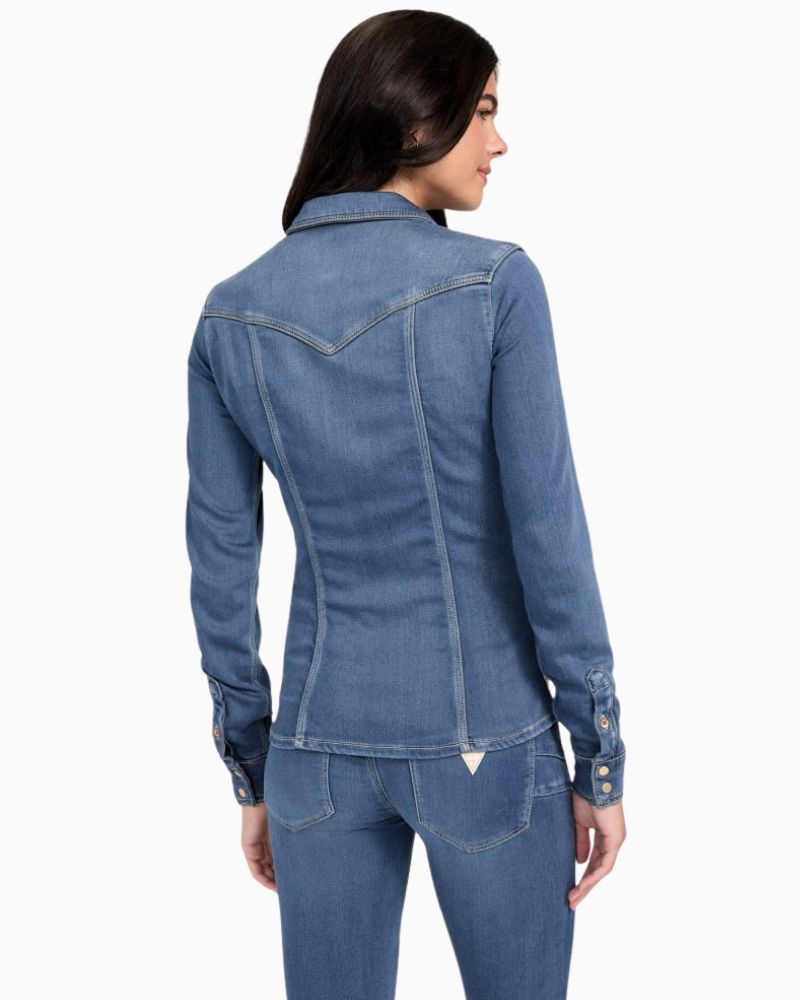 Back view of GUESS Eco Kalima shirt showing classic yoke and shirttail hem