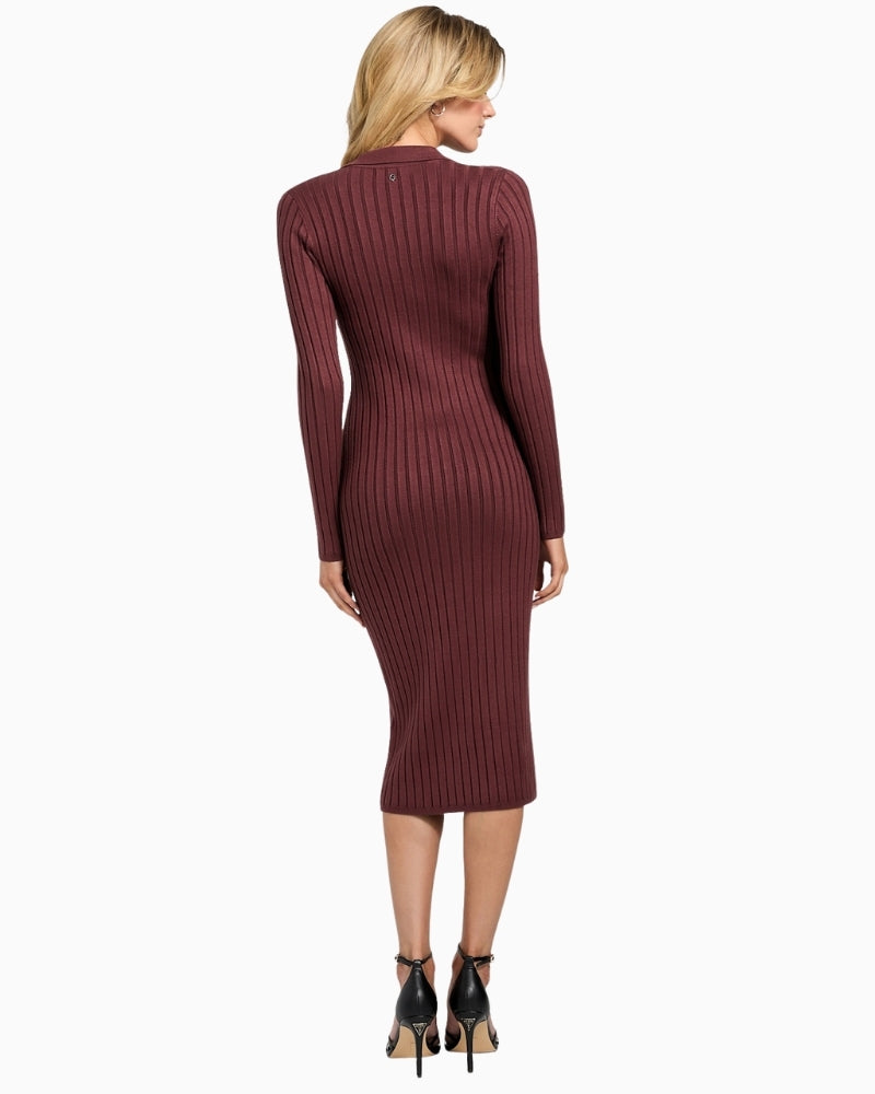 Back of GUESS Eco Miranda dress in stretch knit with sustainable ECOVERO™ fabric