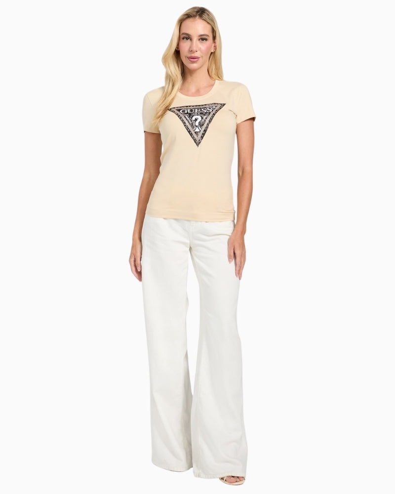 GUESS logo tee in organic cotton styled with jeans for everyday wear