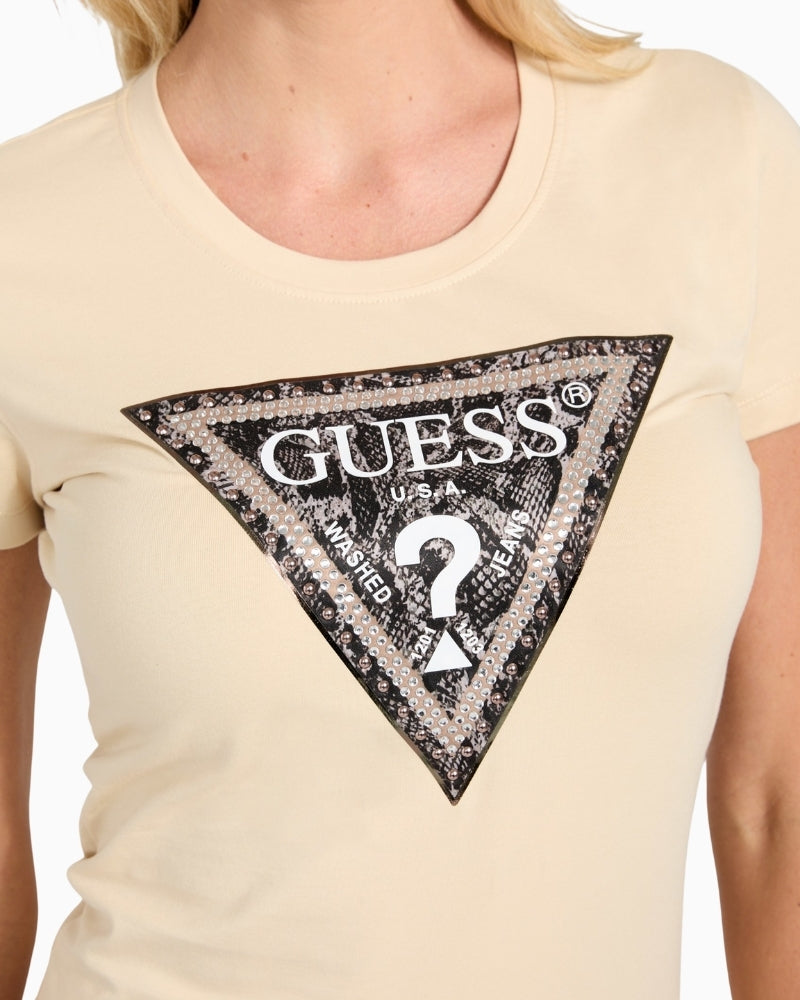 Front view of jersey-knit crew neck tee with eco cotton blend