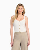 GUESS white knit crop tank with scoop neck and tie-back detail