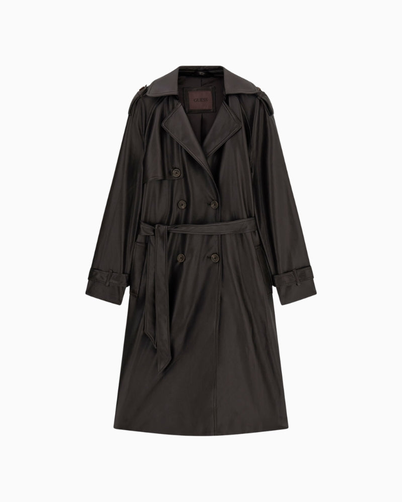 GUESS faux leather trench coat front view – Áines Boutique