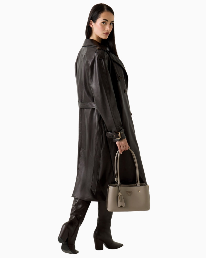 GUESS faux leather trench coat side view – Áines Boutique