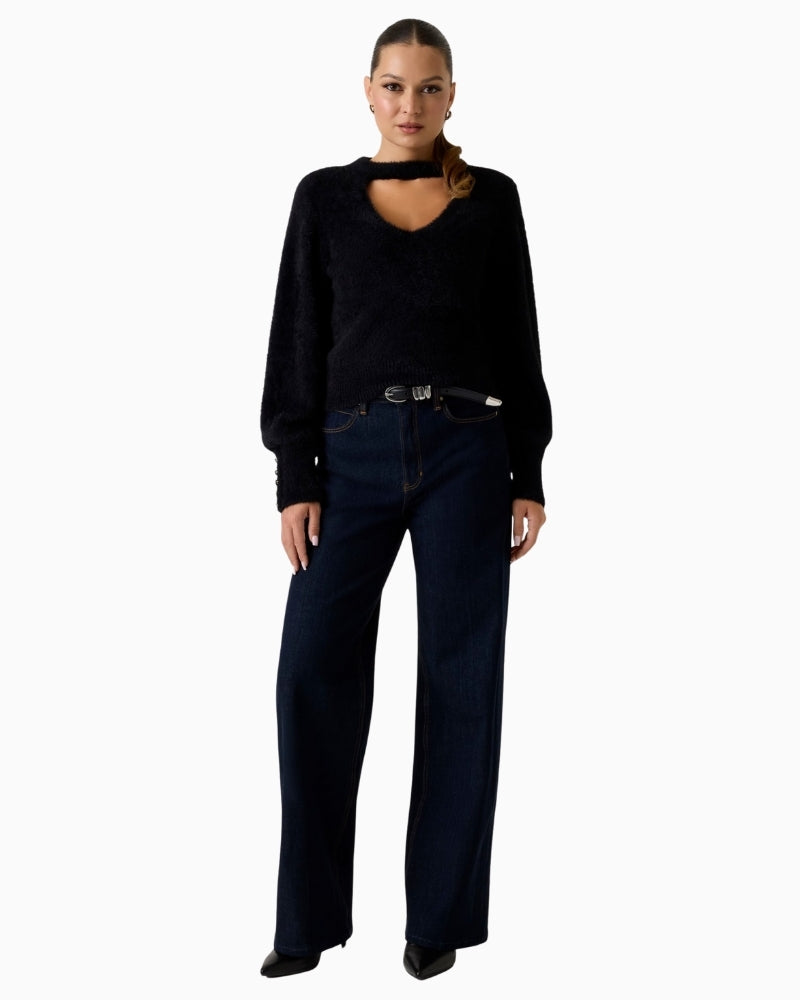 Textured fuzzy fabric on long-sleeve cropped sweater from Guess