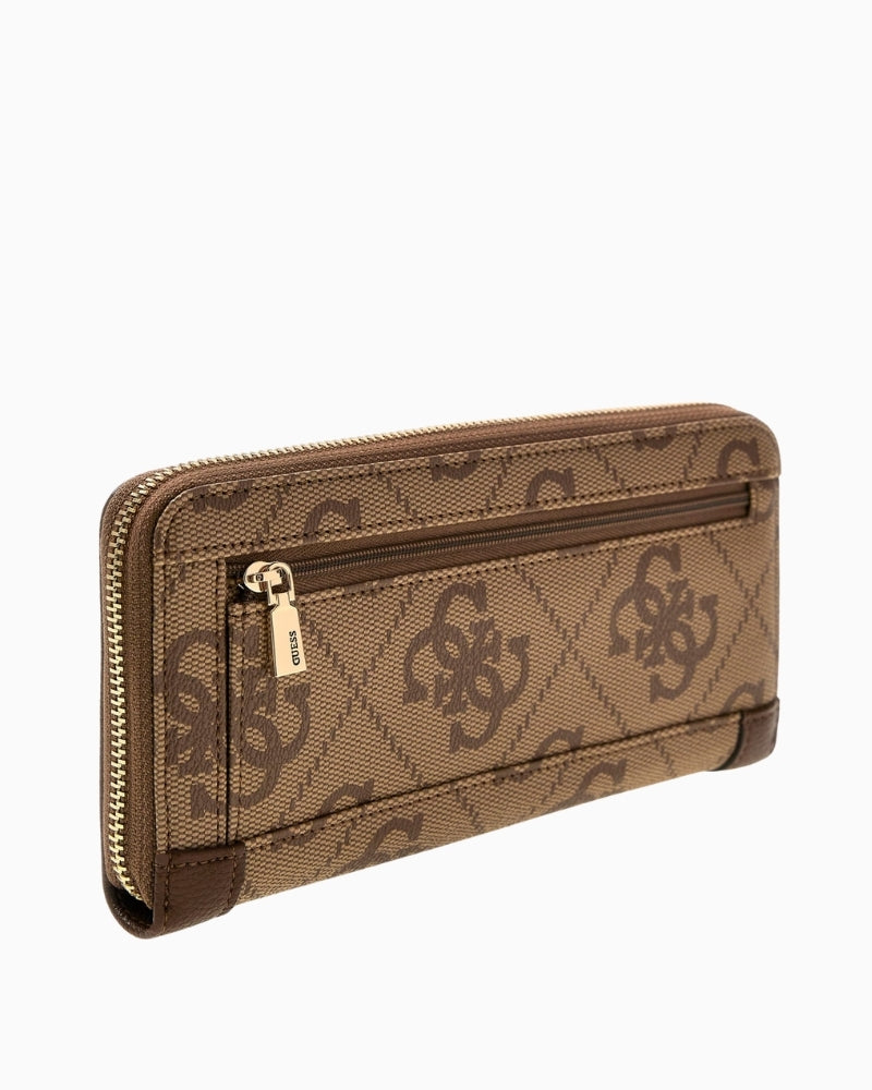Guess Isemay brown wallet angled side view with zip – Áines Boutique
