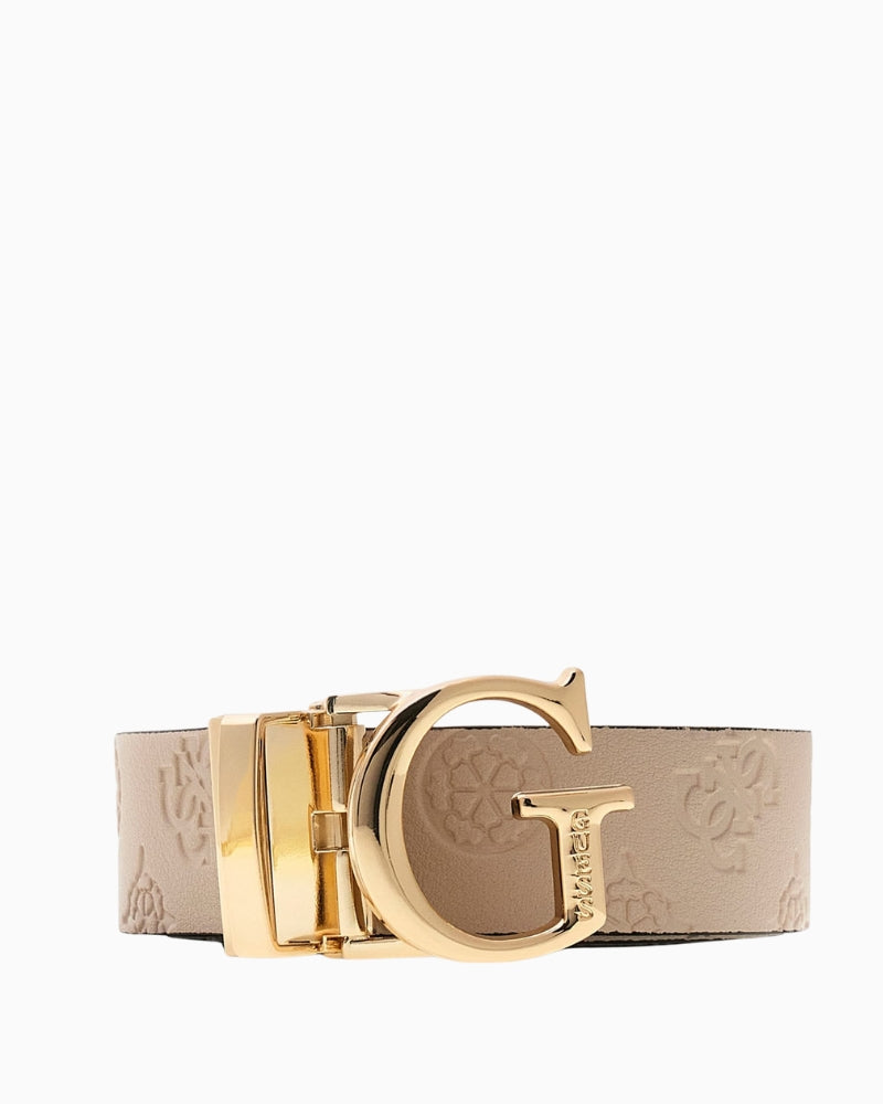 Back view of non-adjustable black Guess belt for hip wear