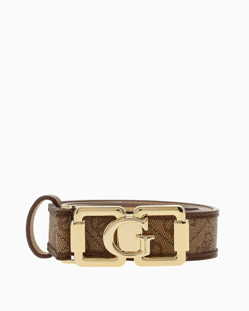 GUESS Karnilla 4G Logo Belt beige front view – Áines Boutique