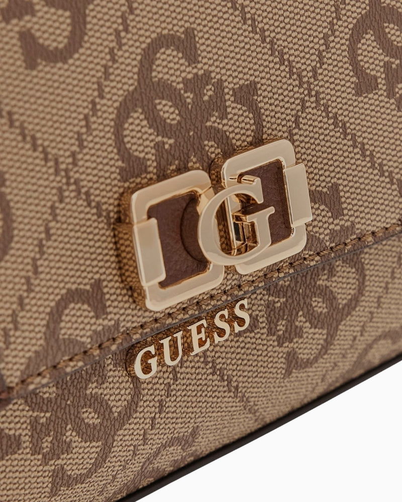 Guess brown Karnilla bag gold hardware close-up – Áines Boutique