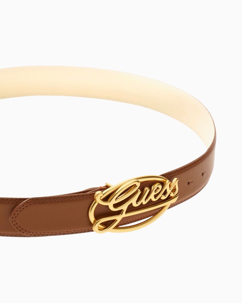Guess waist belt in brown with smooth finish and elegant gold hardware