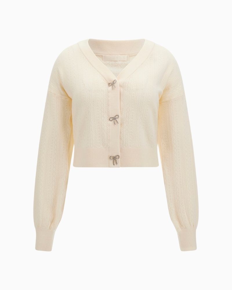 Guess cream Lyla cardigan with button front and long sleeves