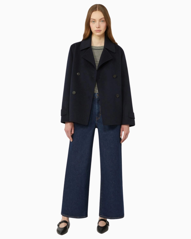 GUESS lyocell blend shacket blue front view on woman – Áines Boutique