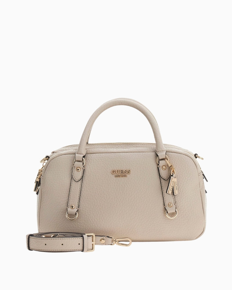 GUESS Marsha mini handbag beige front view – Áines Boutique