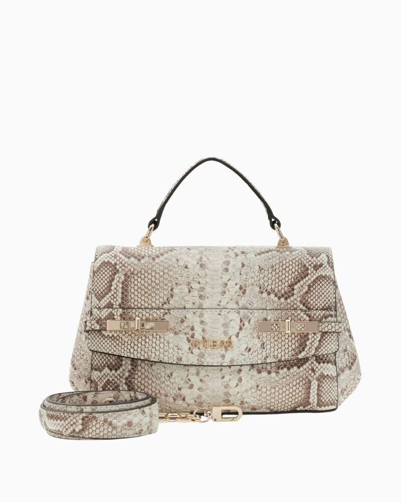 Guess Melinda python print handbag beige front view white background – Áines Boutique