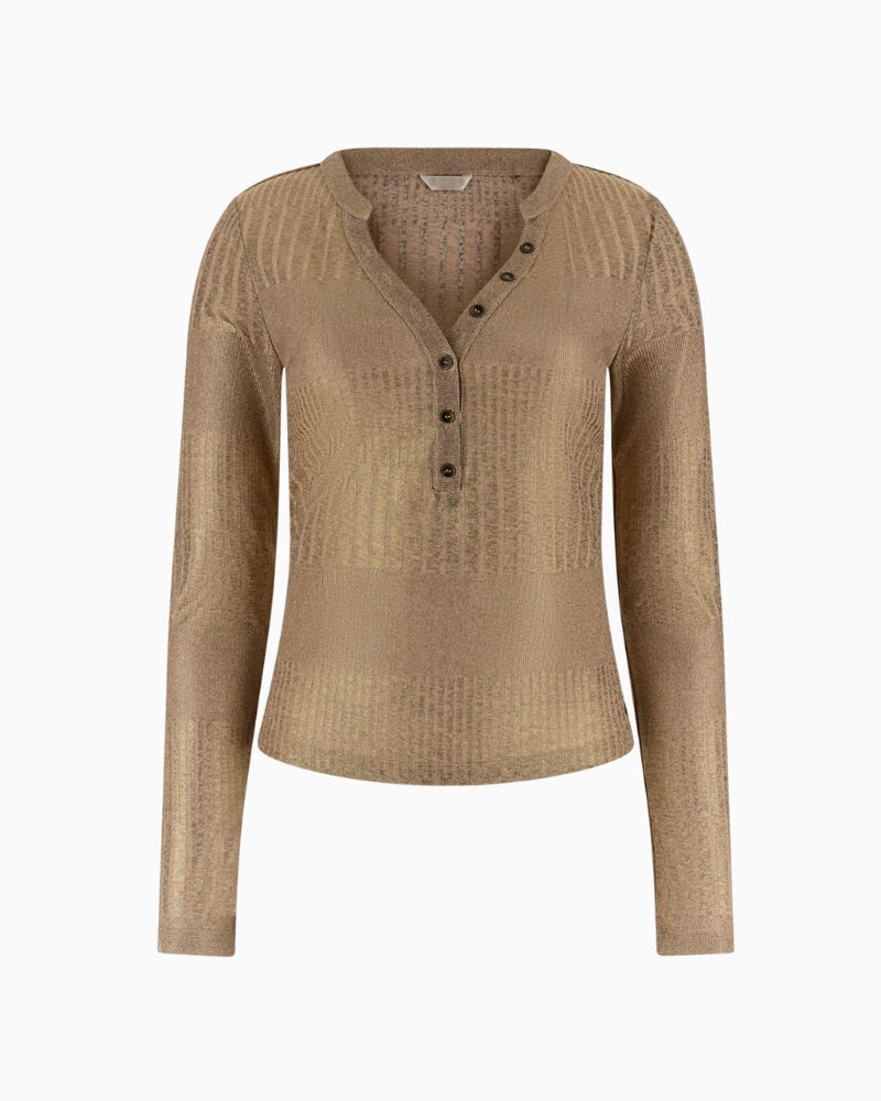 Guess metallic knit top gold product view on white background – Áines Boutique