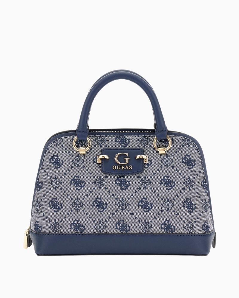 Guess Neda handbag in blue with 4G peony logo print and twin handles