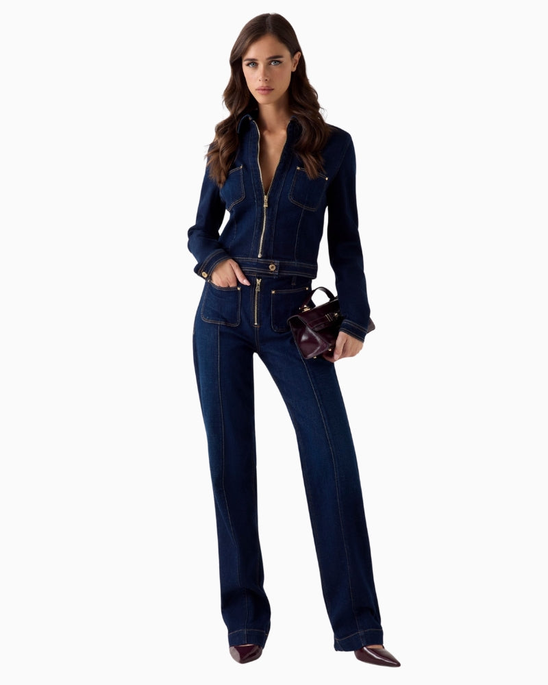 Guess Nicky straight jeans dark blue front view woman wearing – Áines Boutique