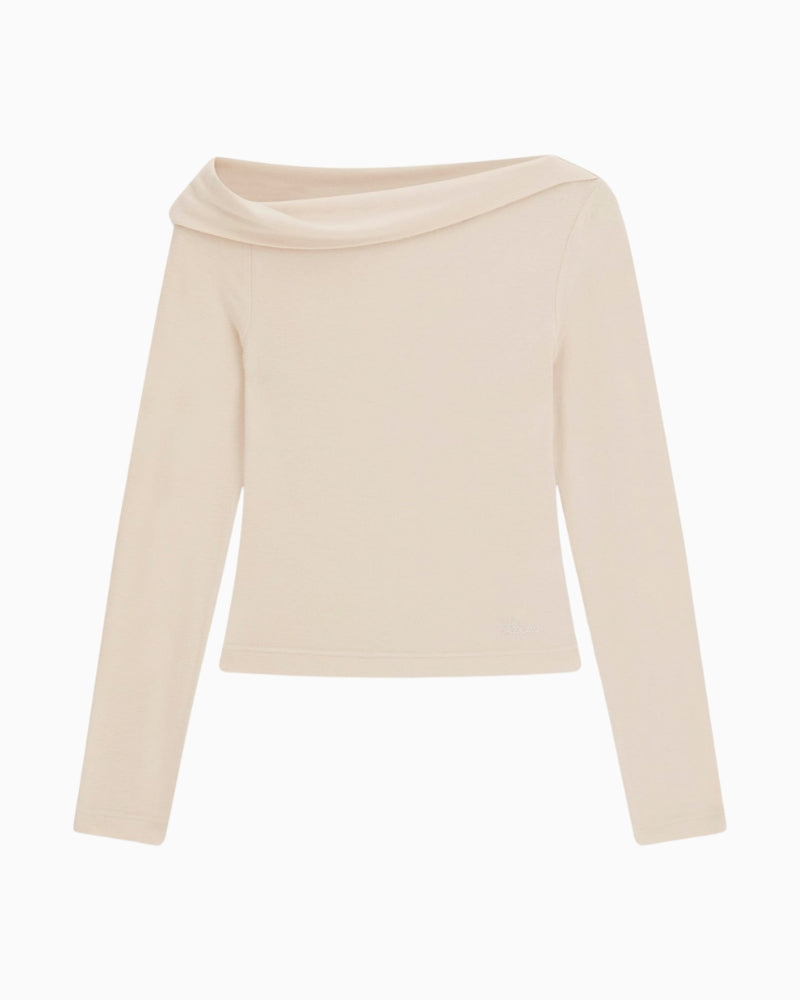 Guess one shoulder knit top beige product view on white background – Áines Boutique
