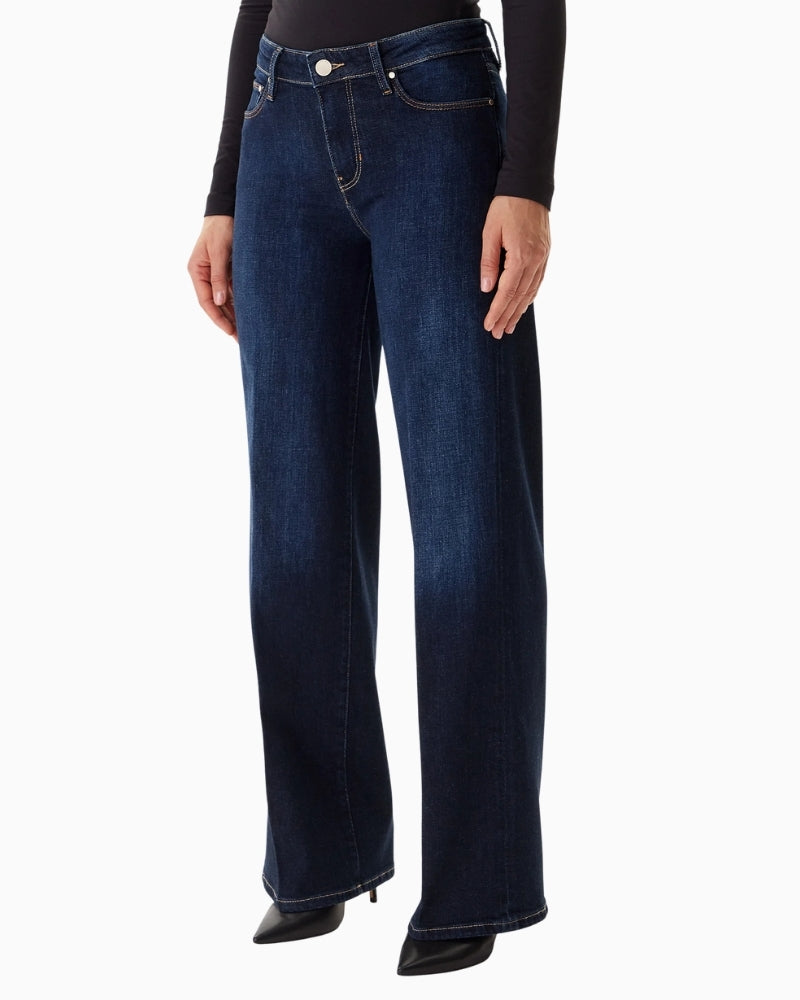 Navy palazzo trousers by GUESS with wide leg and cotton-cashmere fabric