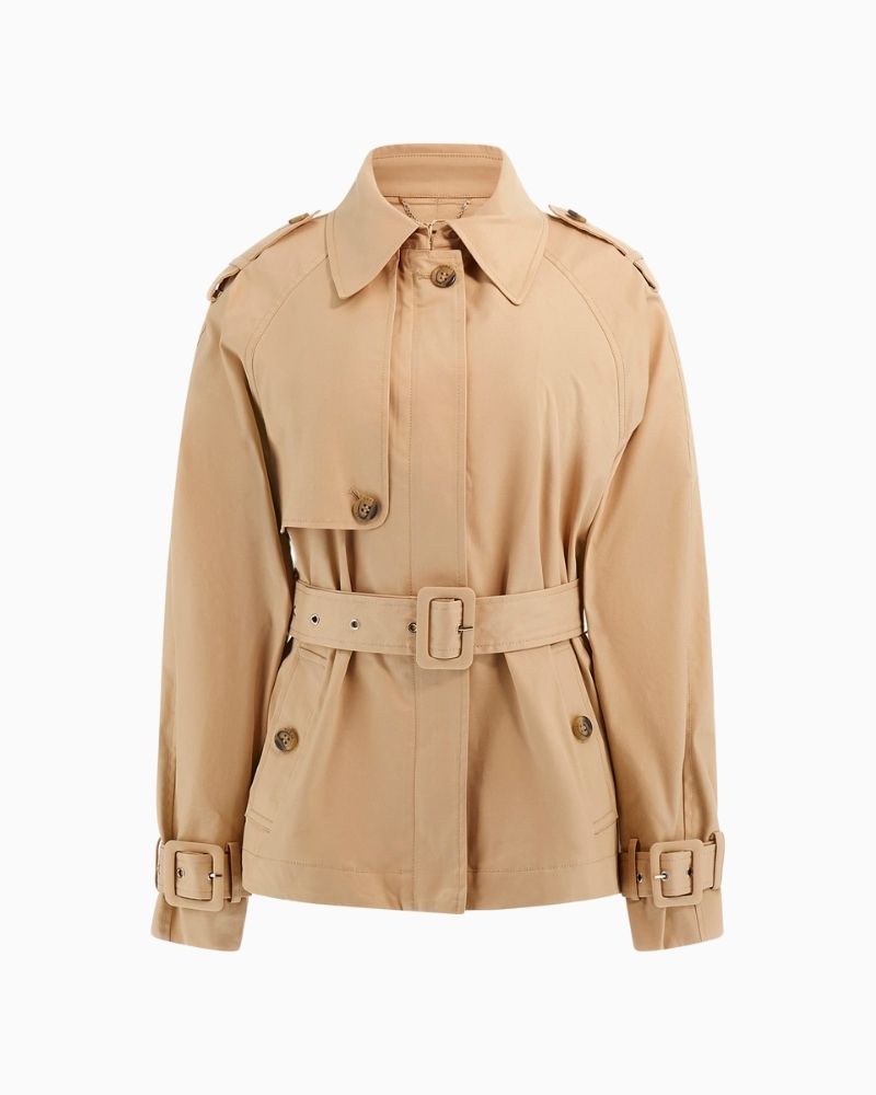 Guess Raphaelle beige cropped trench jacket with collar and tailored fit