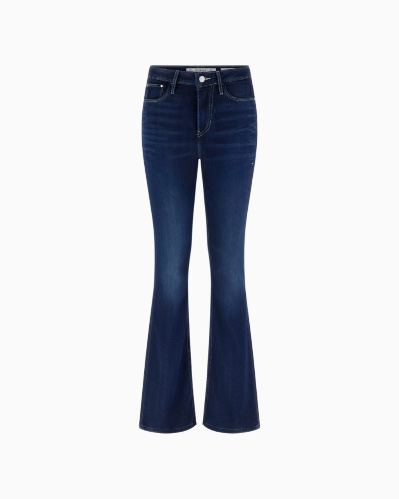 GUESS high-rise flare skinny jeans in dark blue stretch denim