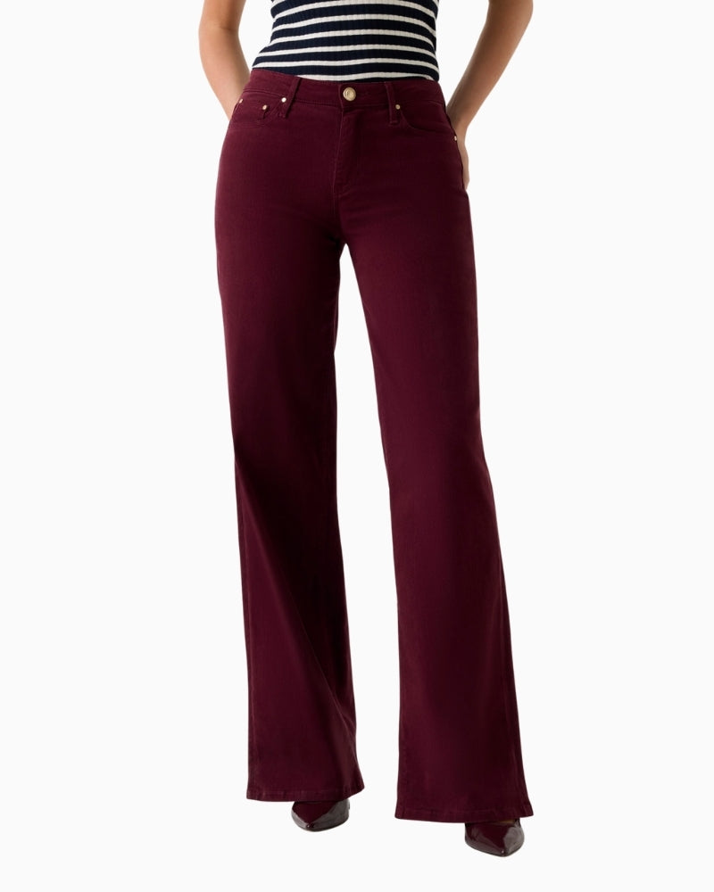 Burgundy wide‑leg palazzo jeans by Guess with stretch Lyocell‑Modal fabric